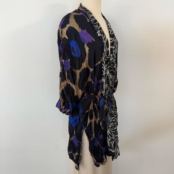 Alembika Amethyst Crinkle Kimono Jacket Black Multicolor XL - Picture 6 of 13